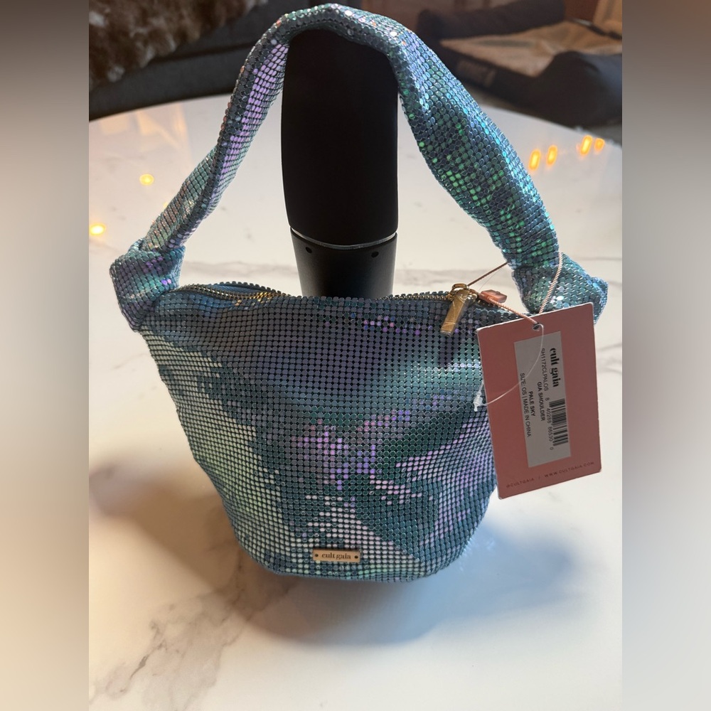 NWT CULT GAIA Gia/Sky Blue Sequin Knotted Shoulder Bag- HARD TO FIND - Picture 2 of 5